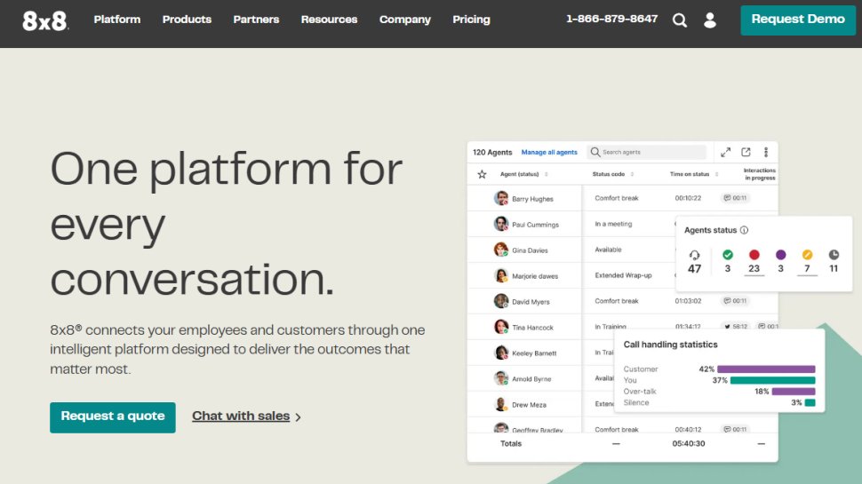 Website screenshot of 8x8 (November, 2025)