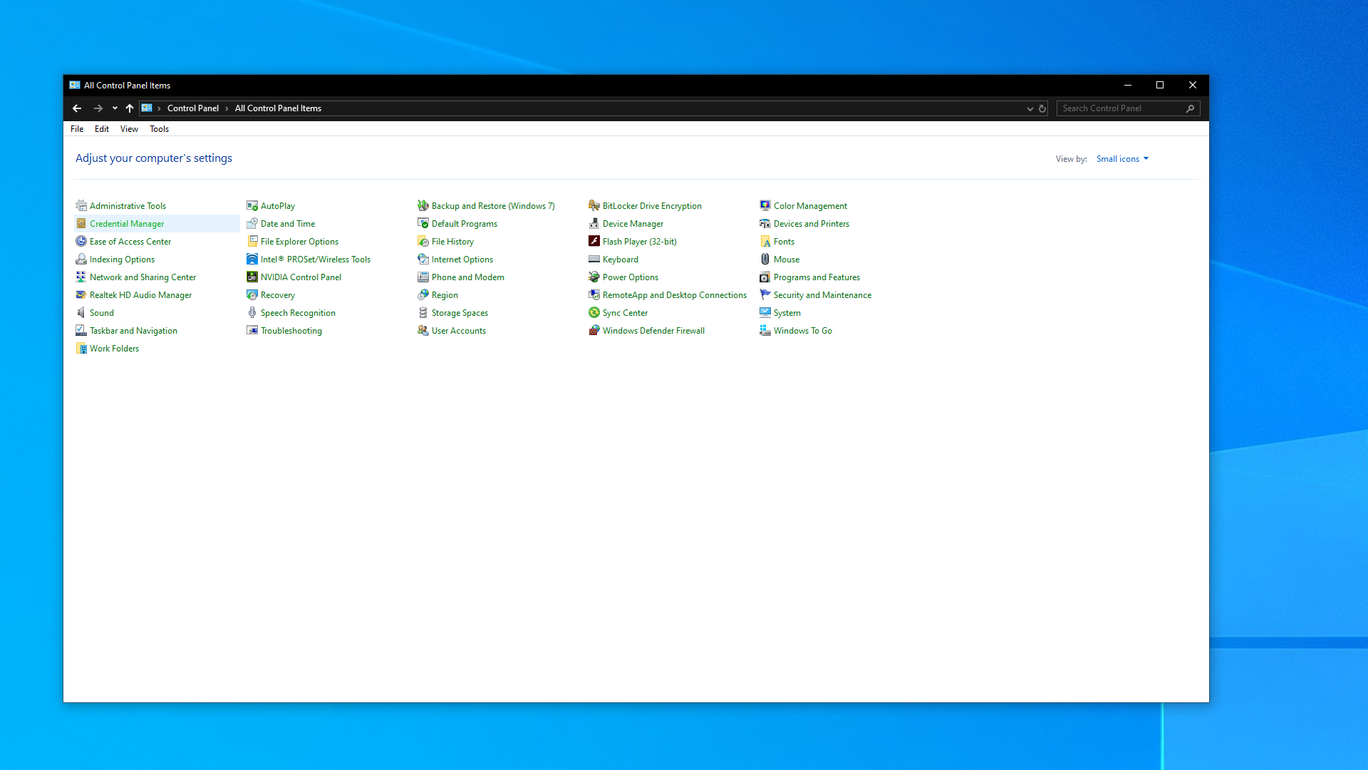 Microsoft Windows 10 control panel