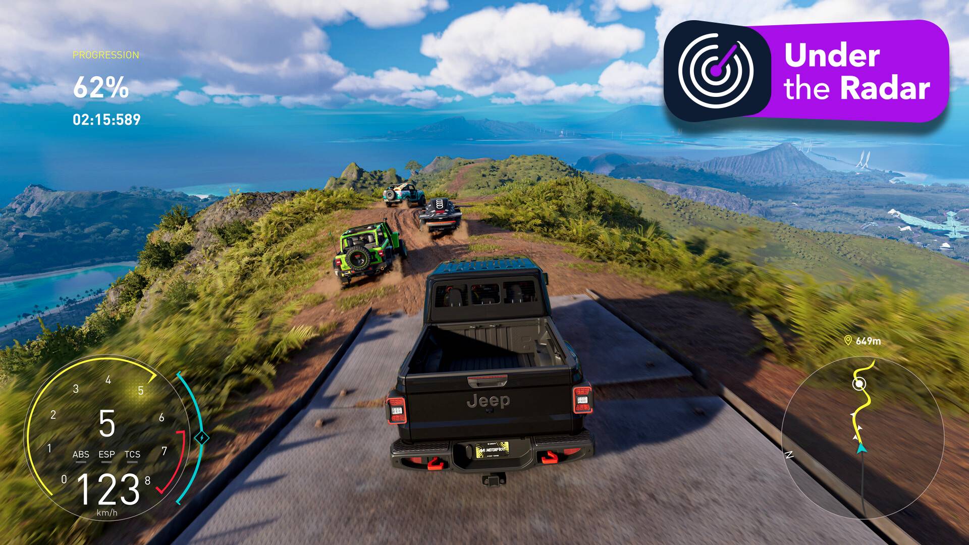 A screenshot of The Crew Motorfest with an Under the Radar badge applied.