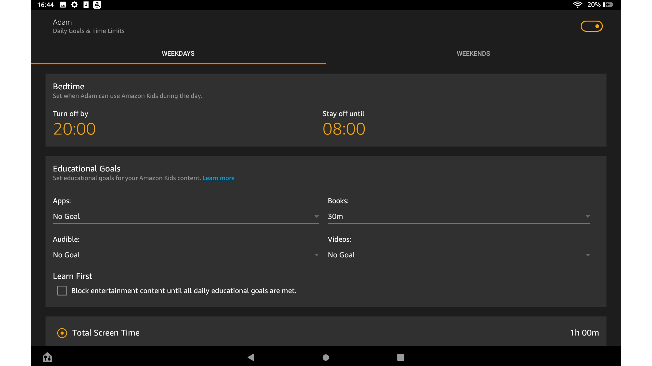 A screenshot on the Amazon Fire HD 10 Kids Pro