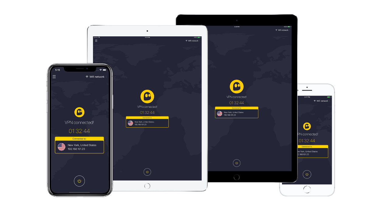 CyberGhost VPN app running on mobile and tablet devices
