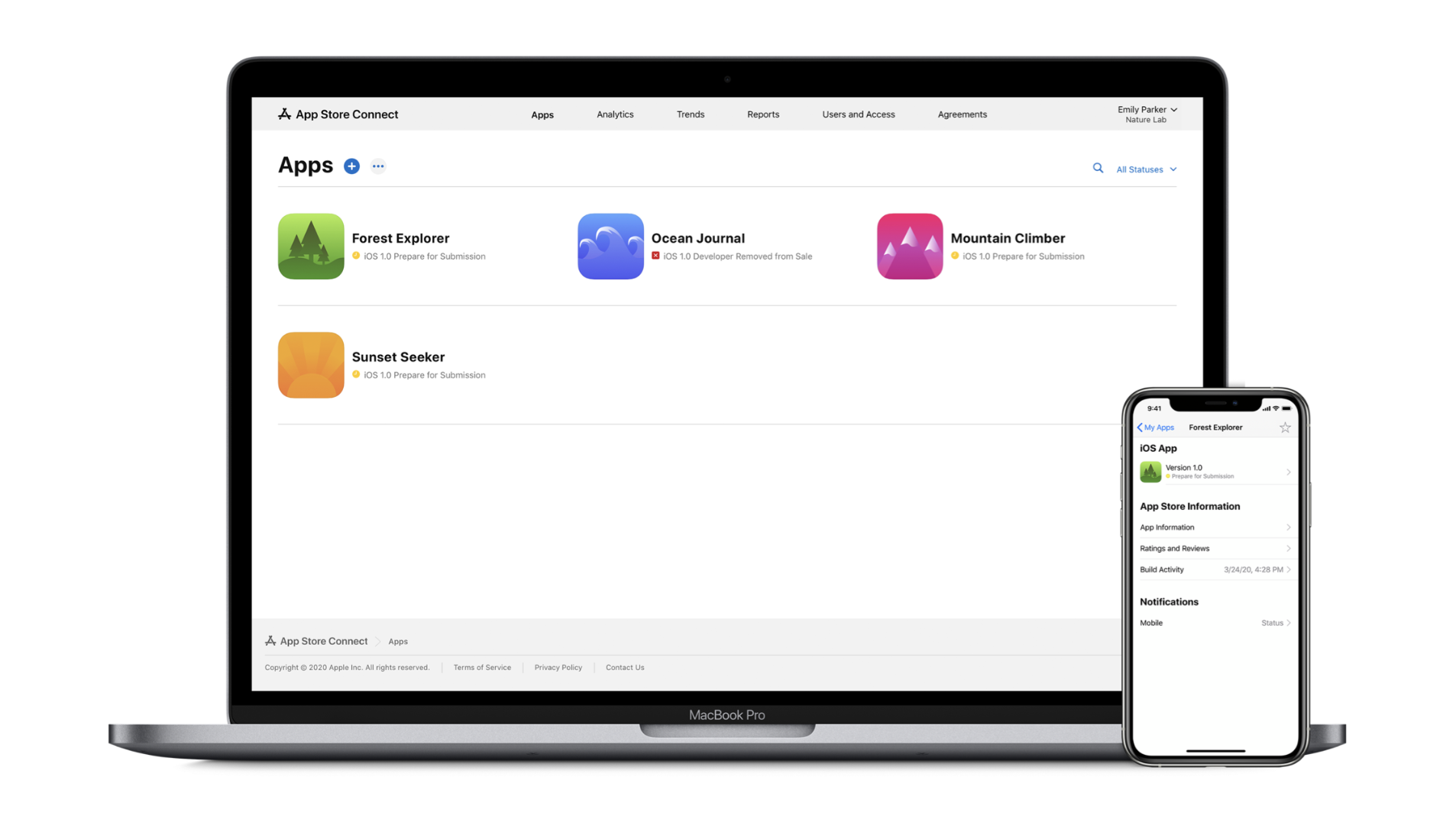 Screenshot of App Store Connect from Apple's website