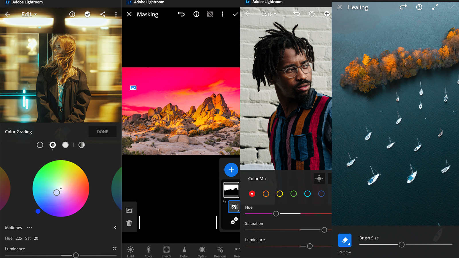 The Adobe Lightroom app editing some photos