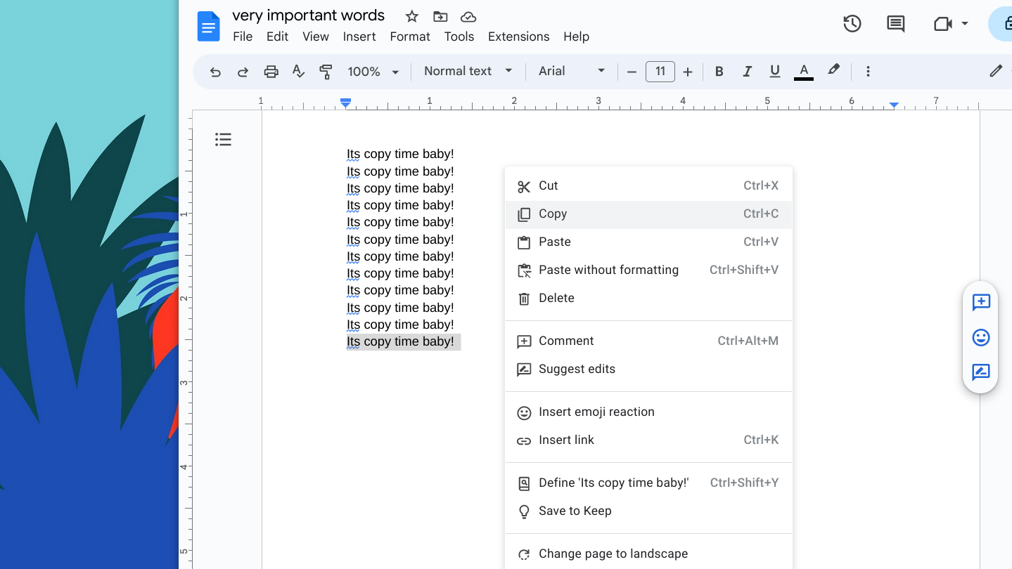 screenshot of screen with copy paste menu 