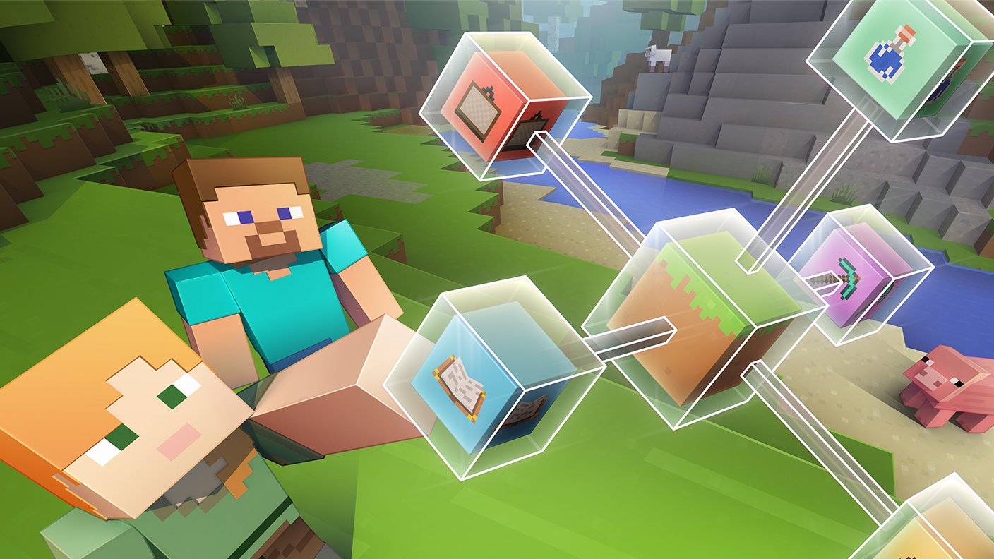 A Minecraft server with characters crafting