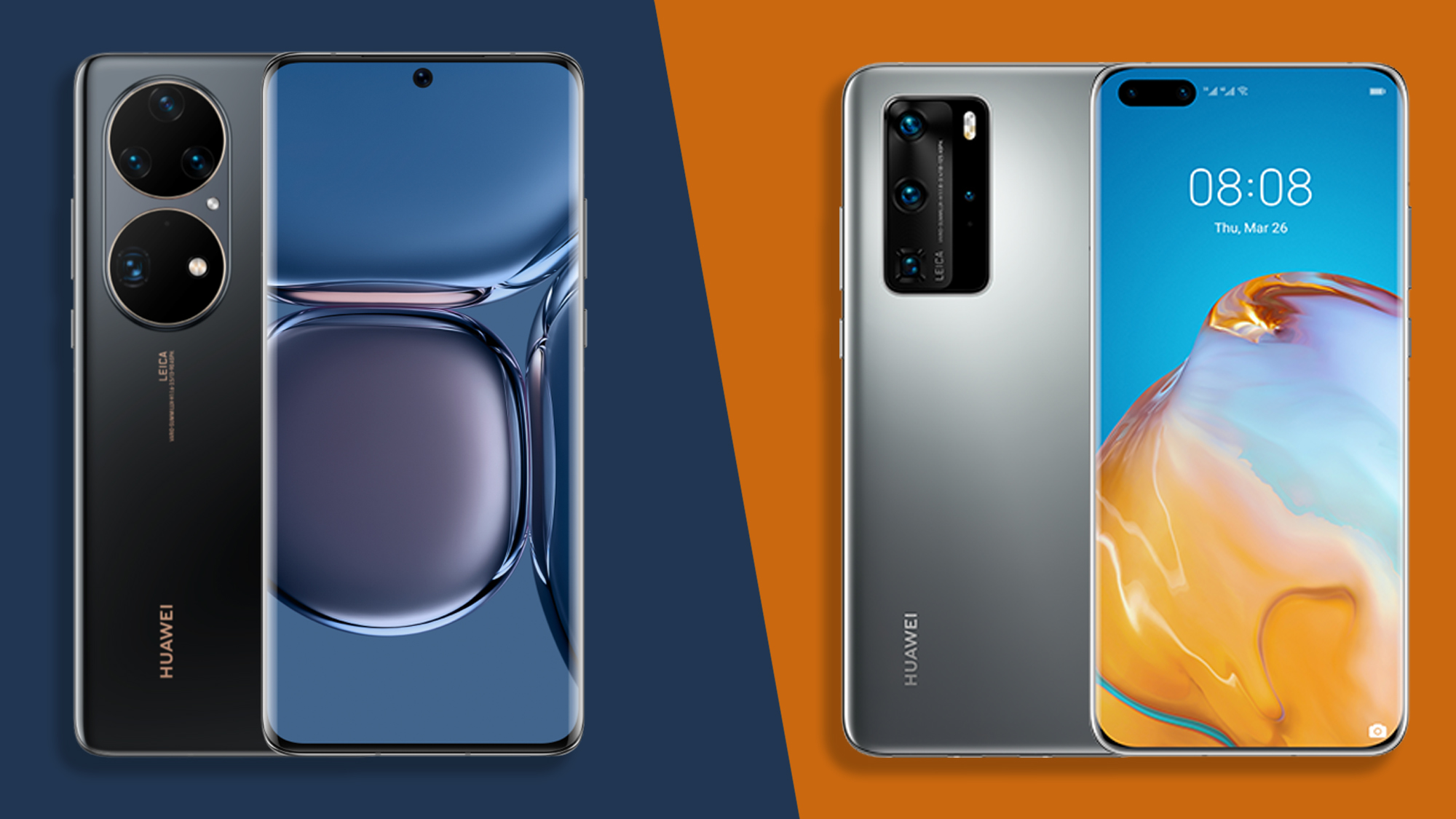 A Huawei P50 Pro (left) and a Huawei P40 Pro (right)