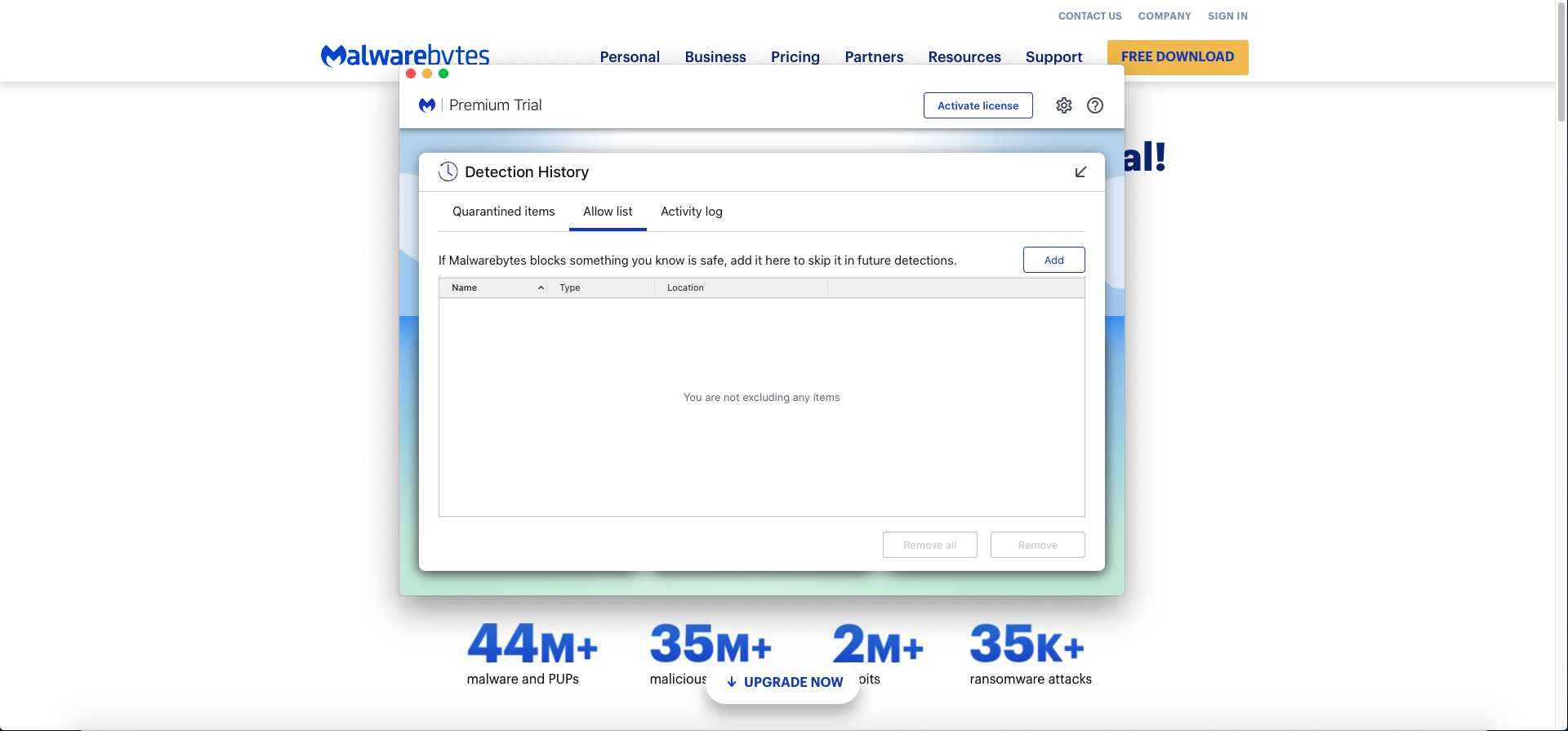 Malwarebytes allow list