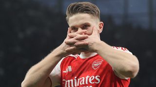 Viktor Gyokeres of Arsenal celebrates after scoring their side's second goal during the Premier League match between Tottenham Hotspur and Arsenal at Tottenham Hotspur Stadium on February 22, 2026 in London, England.
