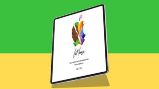 An image of an concept iPad showing Apple's Let Loose event logo on a green and yellow background