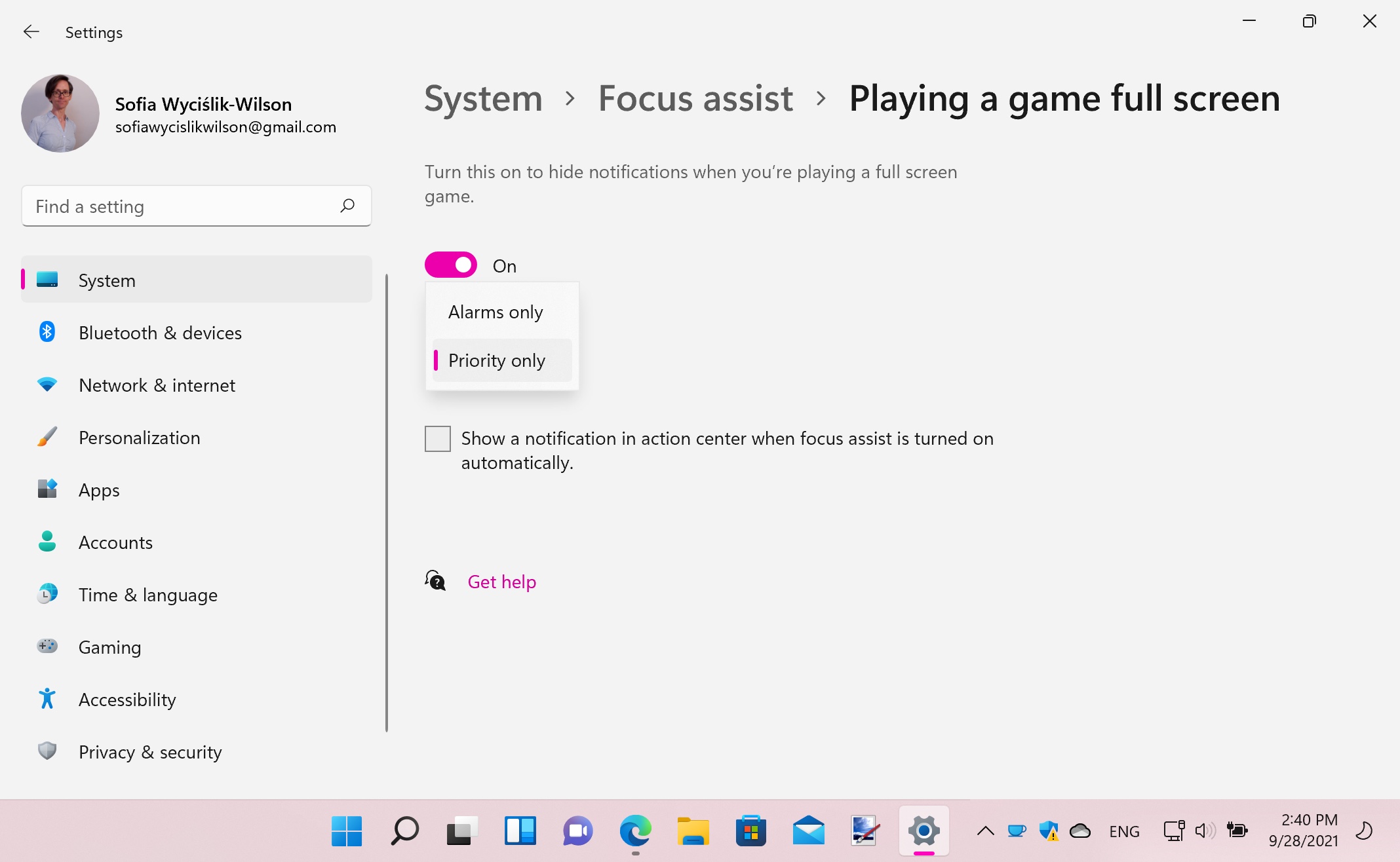 Focus Assist screenshot