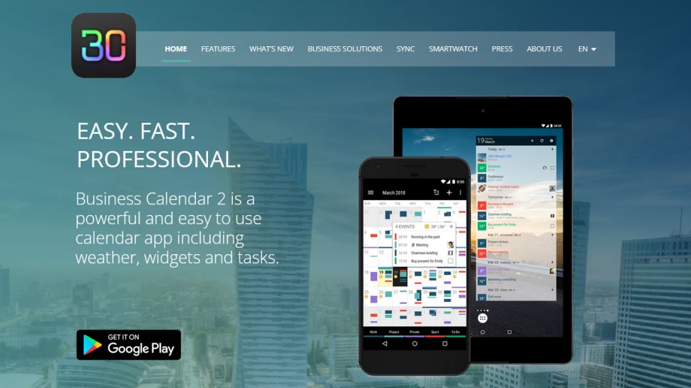 Business Calendar 2 website screenshot (January 2026).