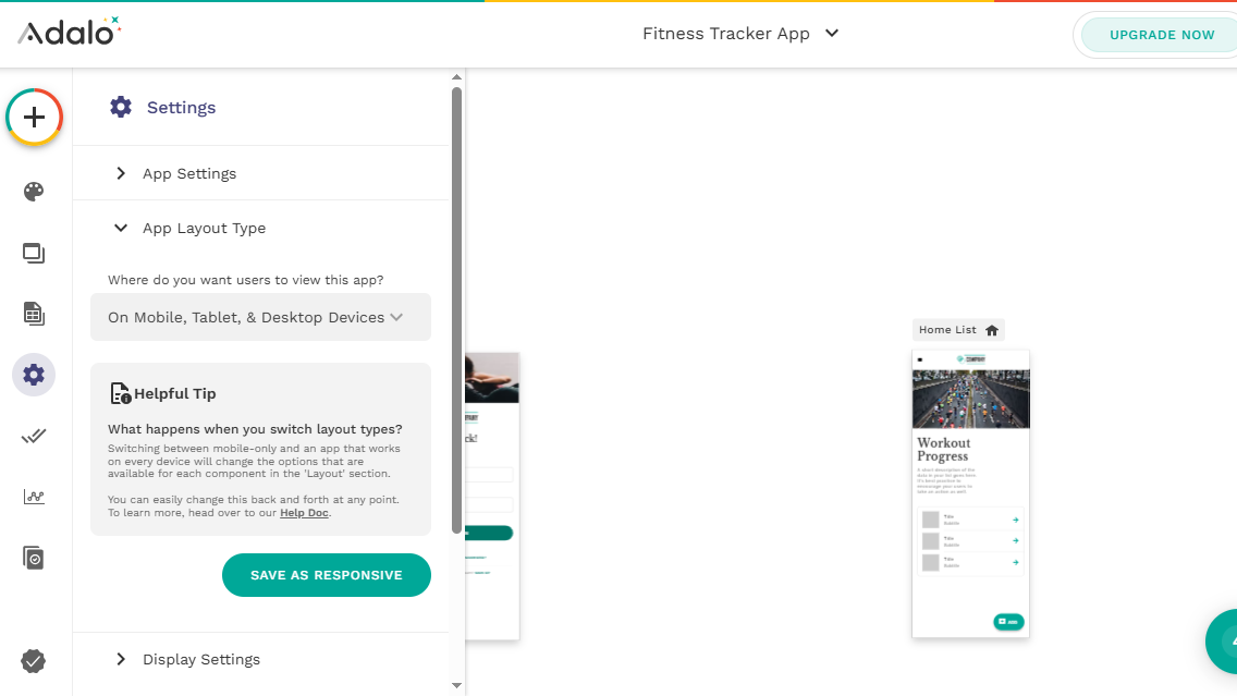 List of layouts available in Adalo