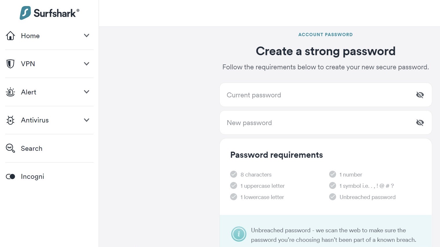 Surfshark password reset page