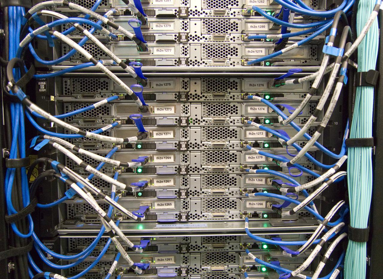 Close up of a rack of web servers.