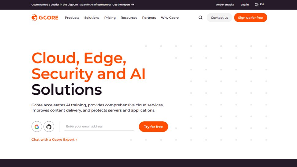 Website screenshot of Gcore (September, 2025)