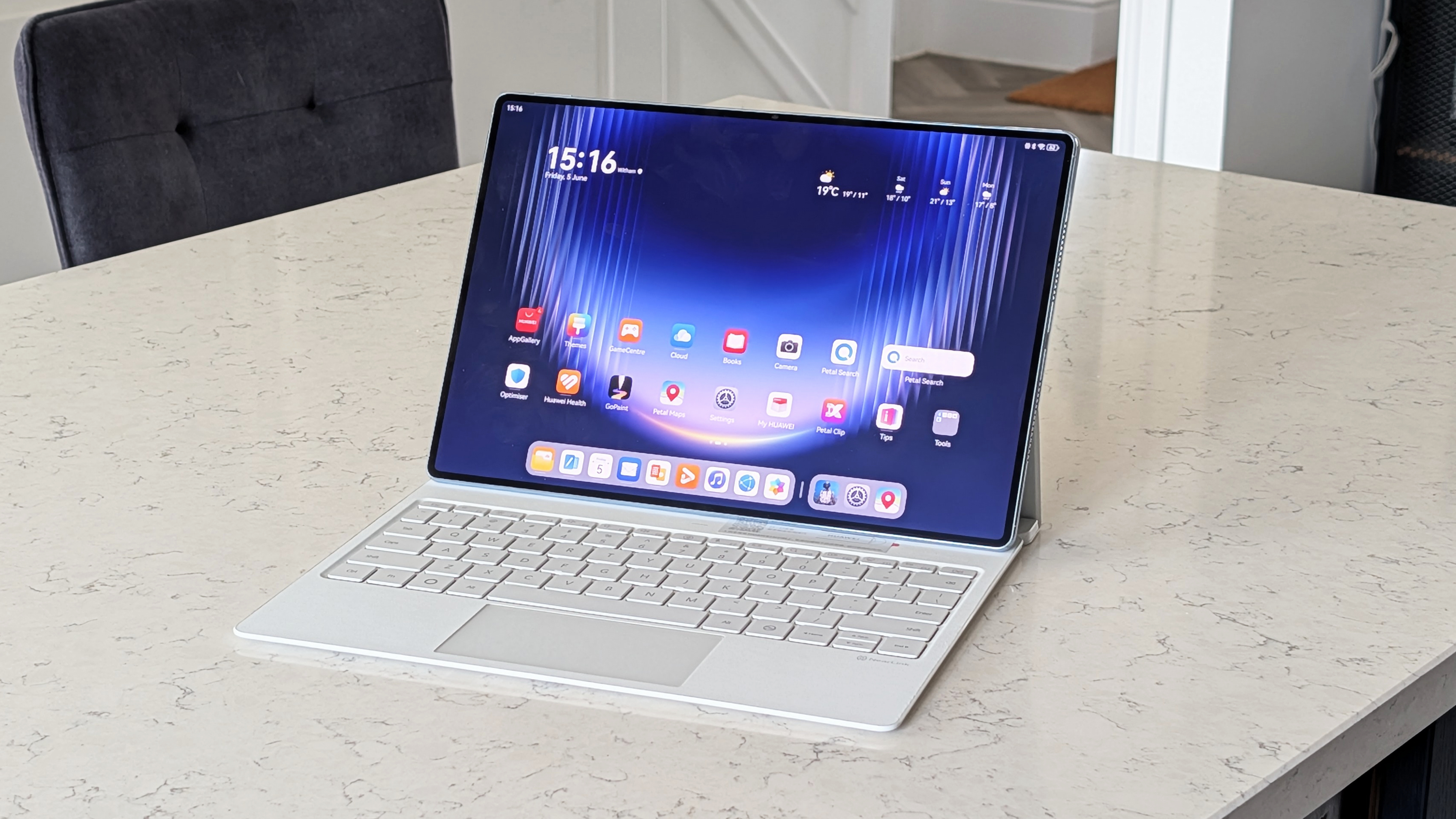 The Huawei MatePad Pro Max on a marble table