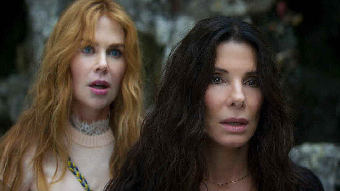 Nicole Kidman's Gillian and Sandra Bullock's Sally looking worried in Practical Magic 2