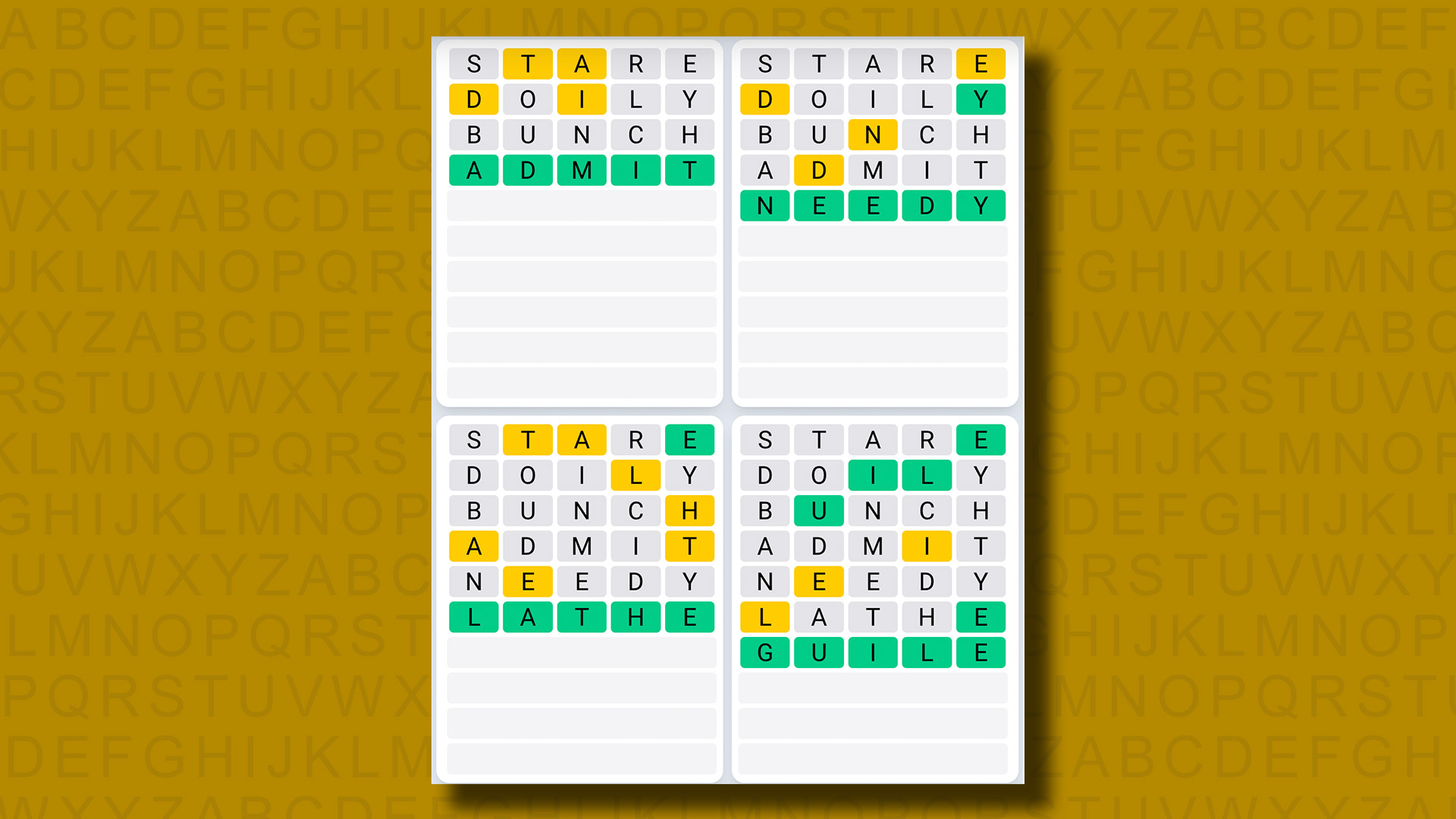 Quordle Daily Sequence answers for game 836 on a yellow background