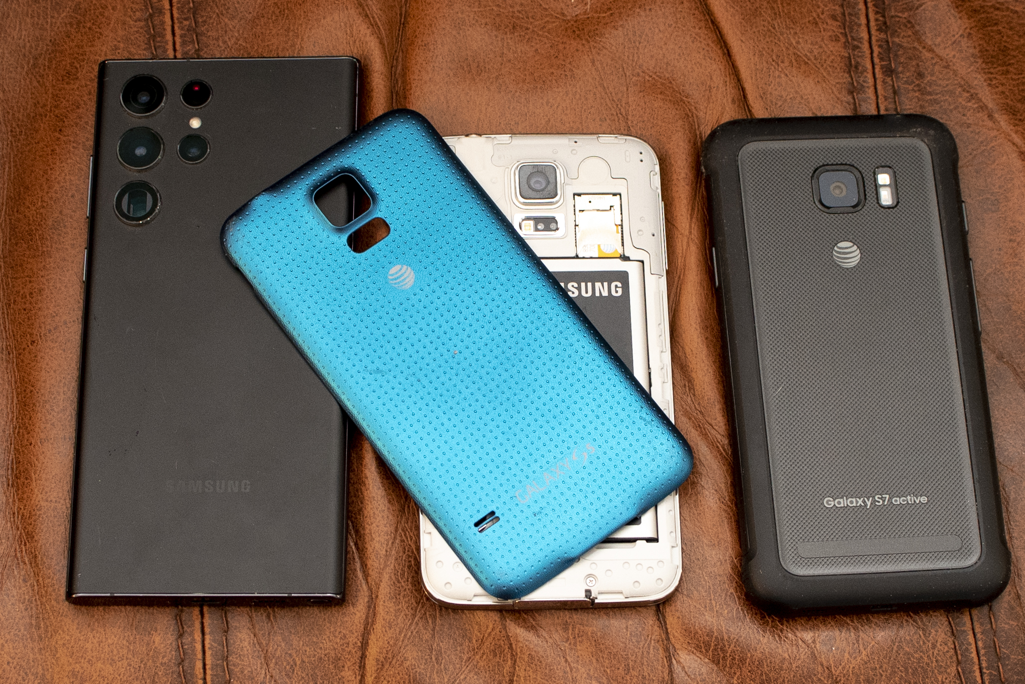 Samsung Galaxy S22 Ultra with Galaxy S5 and Galaxy S7 Active