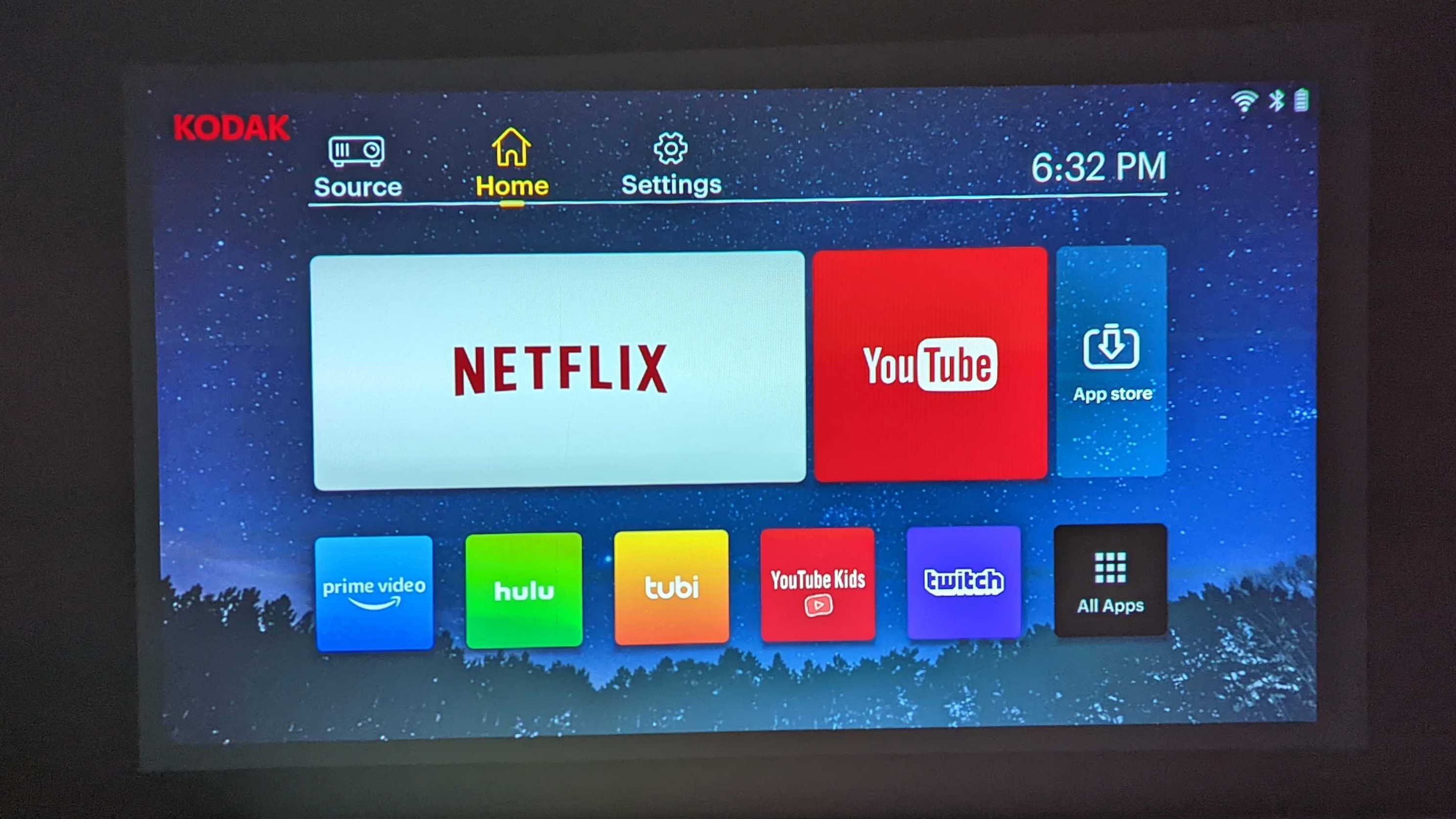 Kodak Luma 400 menu projected onto a wall