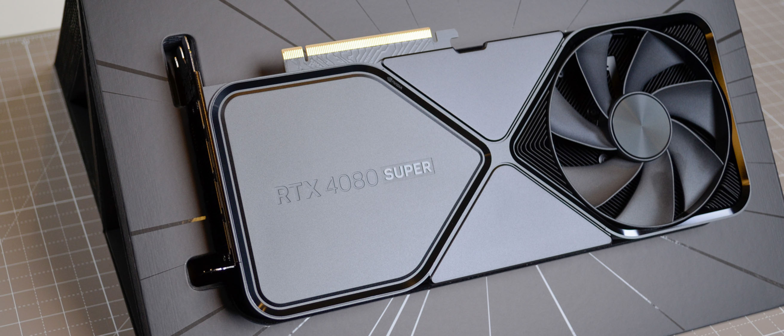 An Nvidia GeForce RTX 4080 Super on a desk