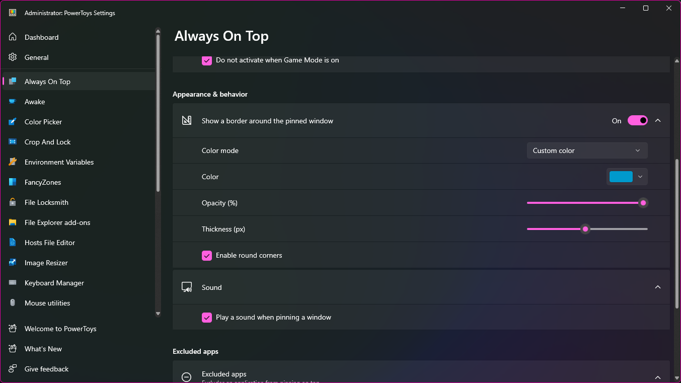 How to use the Always On Top module of PowerToys