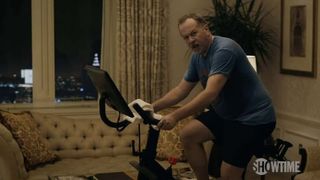 David Costabile riding a Peloton bike in Billions season 6
