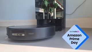 Roborock robot vacuum with an Amazon Prime Day logo