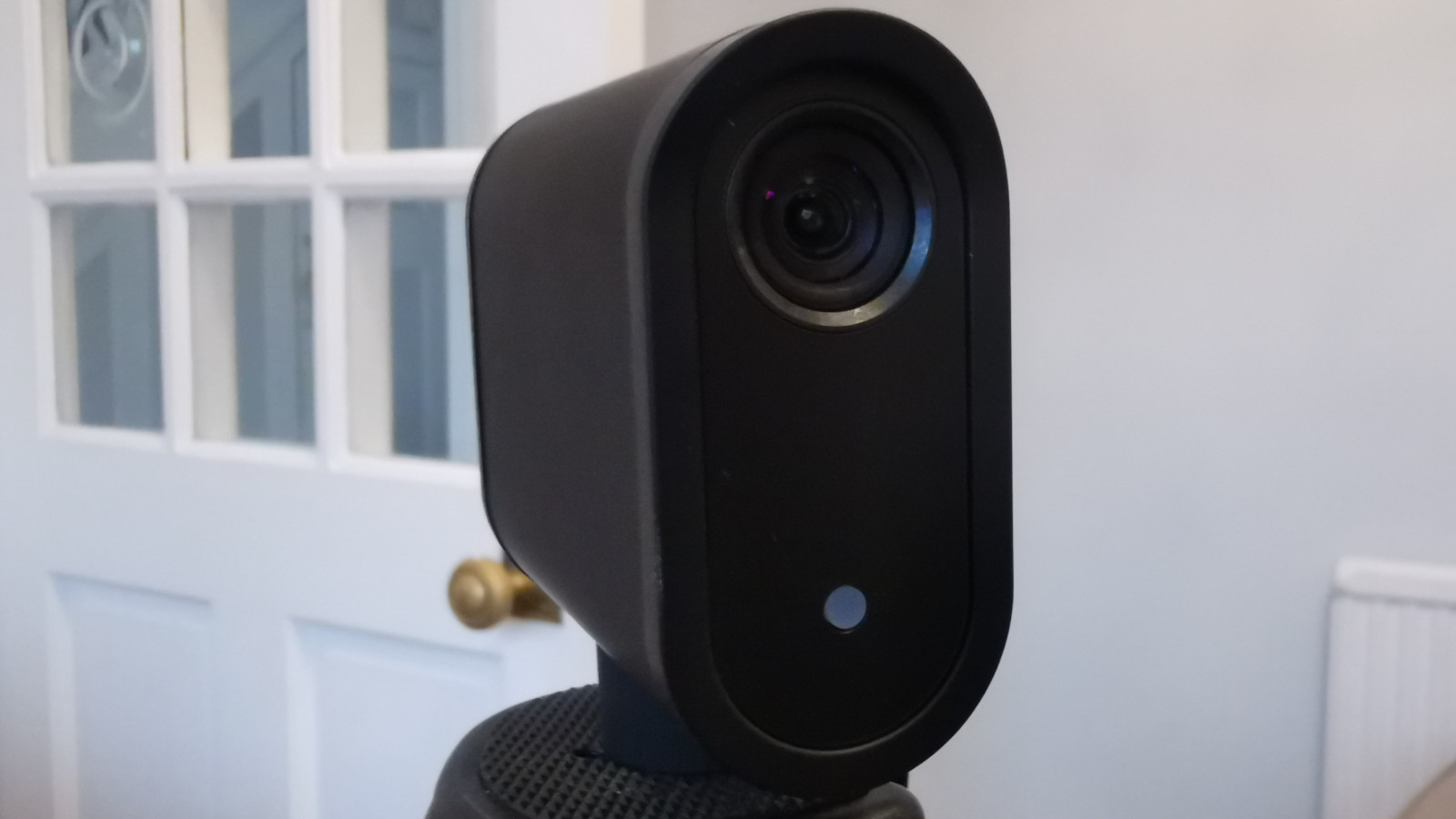 A close up shot of the front of the Logitech Mevo Start