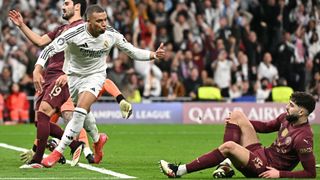 Kylian Mbappe mocks Josko Guardiol while celebrating a goal during a Real Madrid vs Man City game