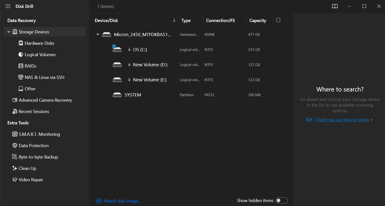Disk Drill home interface