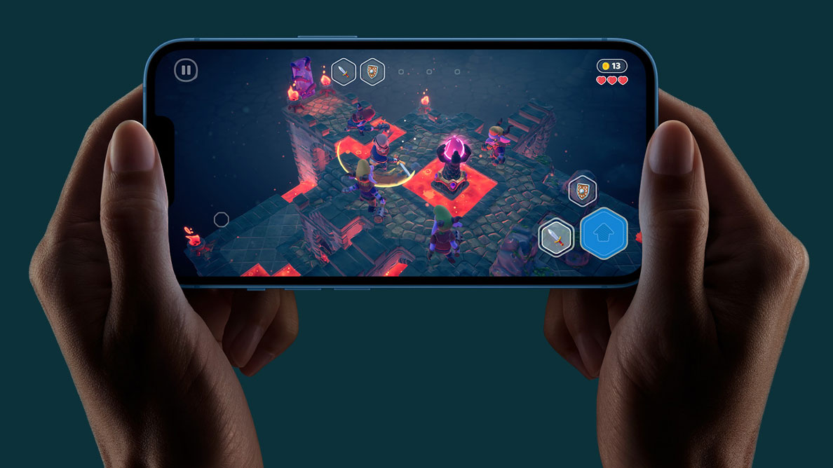 Phone held in landscape with two hands while playing a game