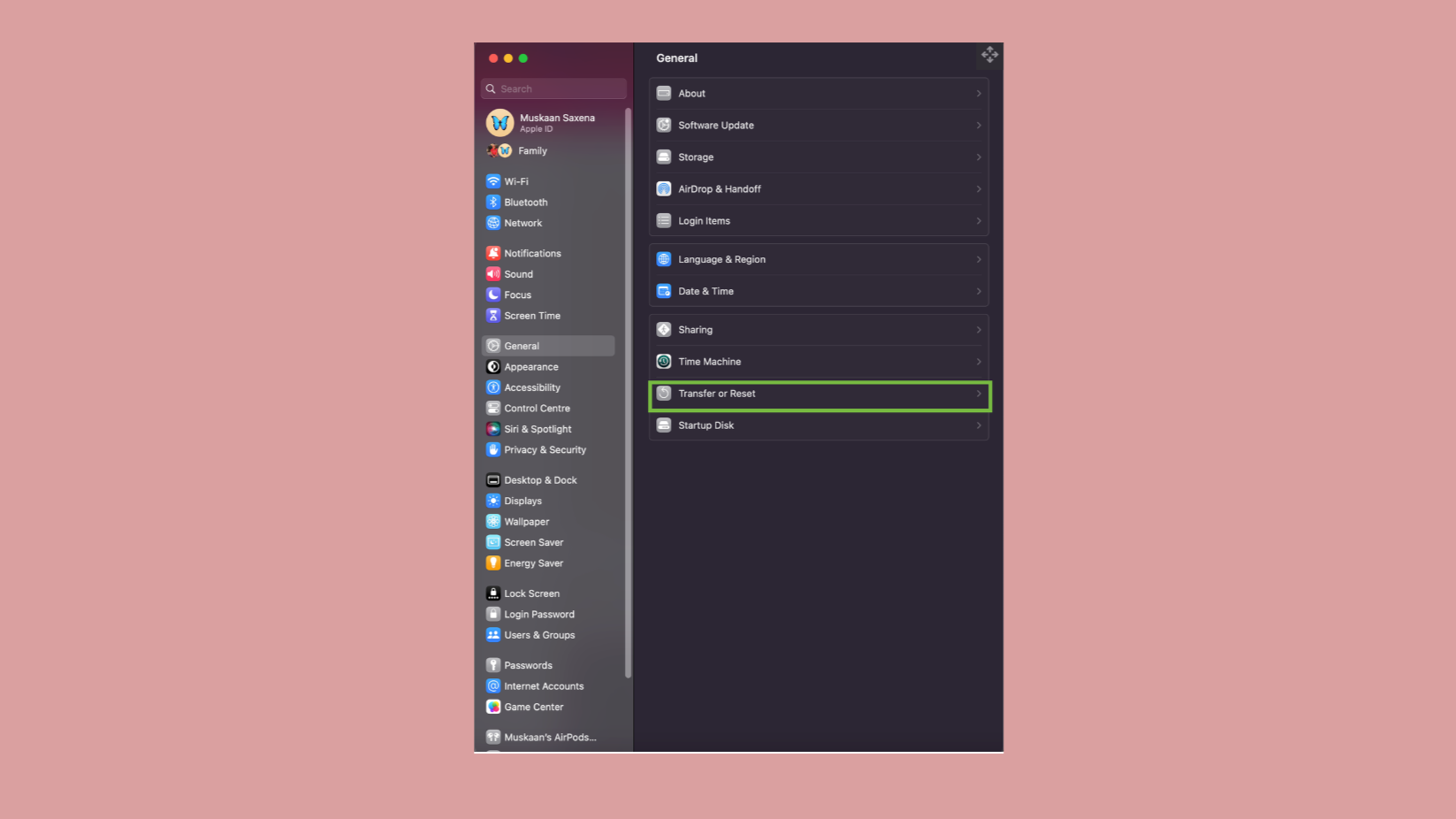Screenshot of menu 