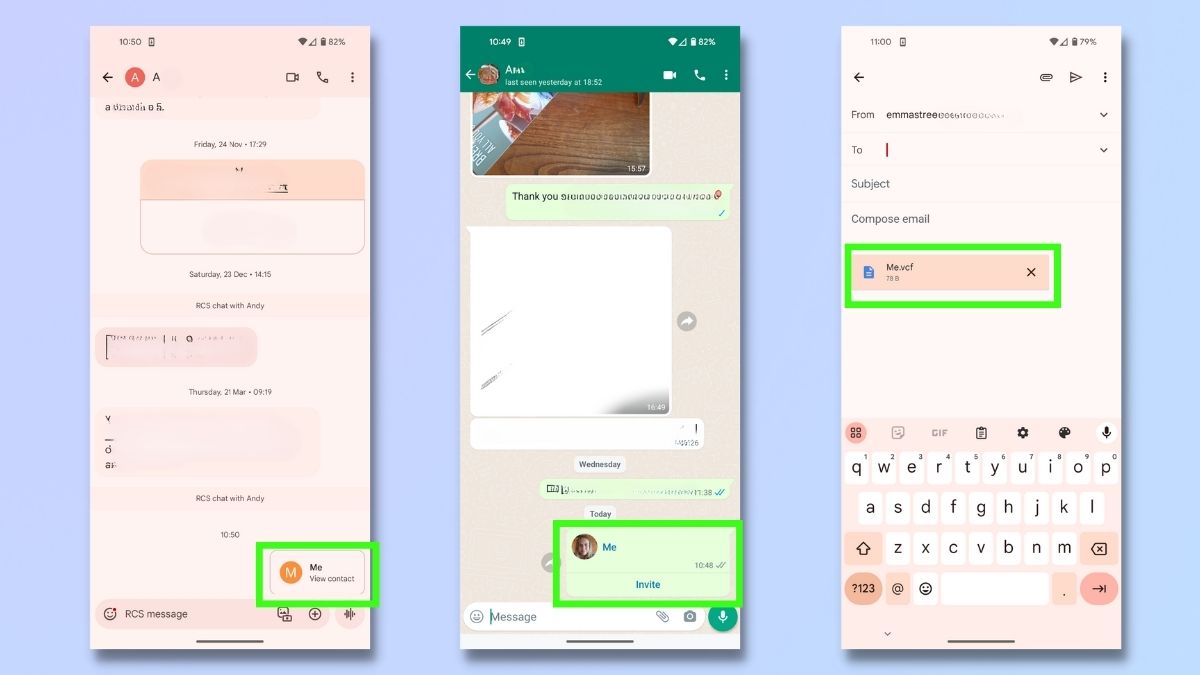 Screenshot showing how to share contact details on Android phone - complete the share