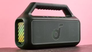 Soundcore Boom 2 standing on granite surface