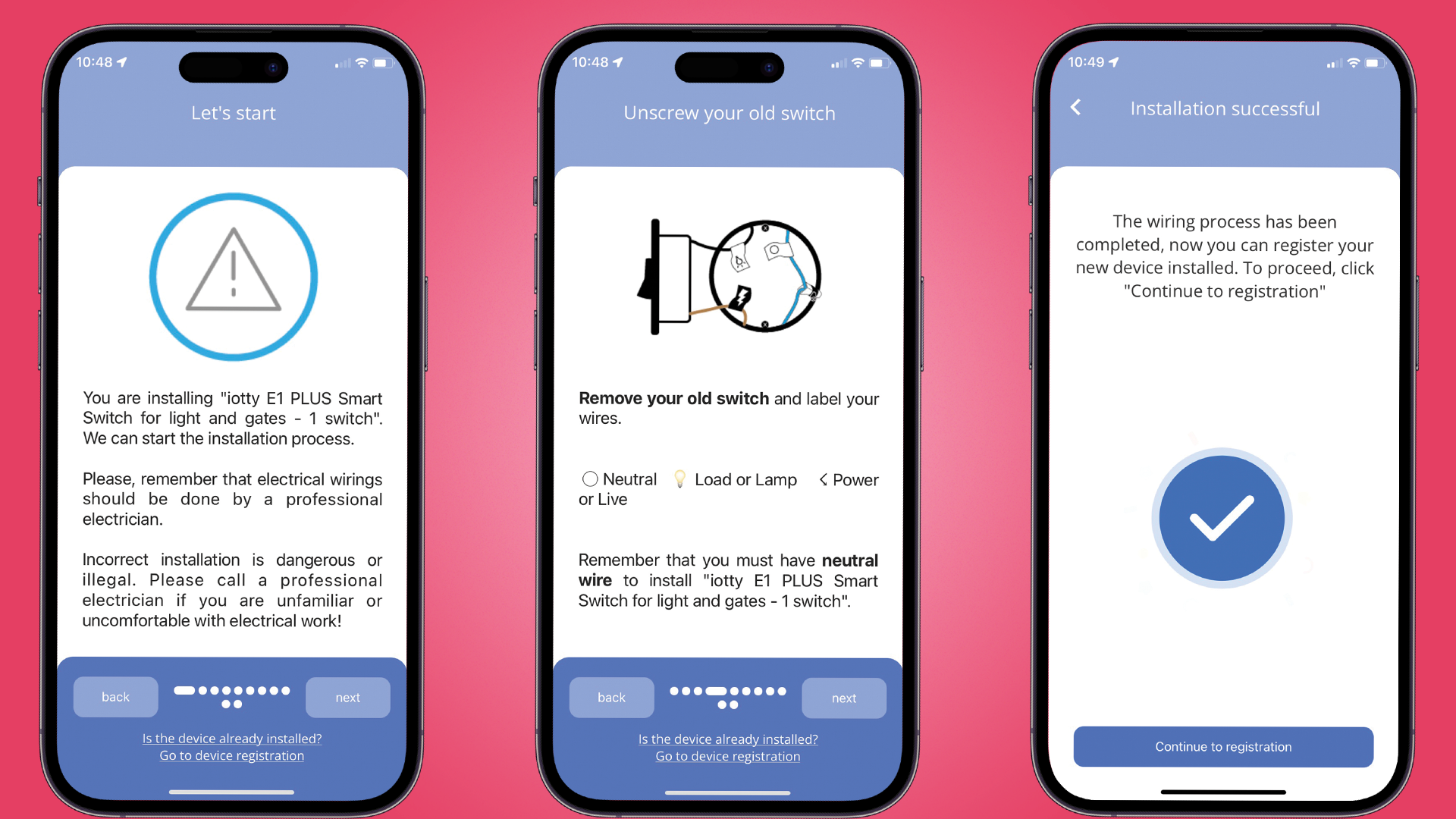 iotty E1/E2 Plus app showing setup