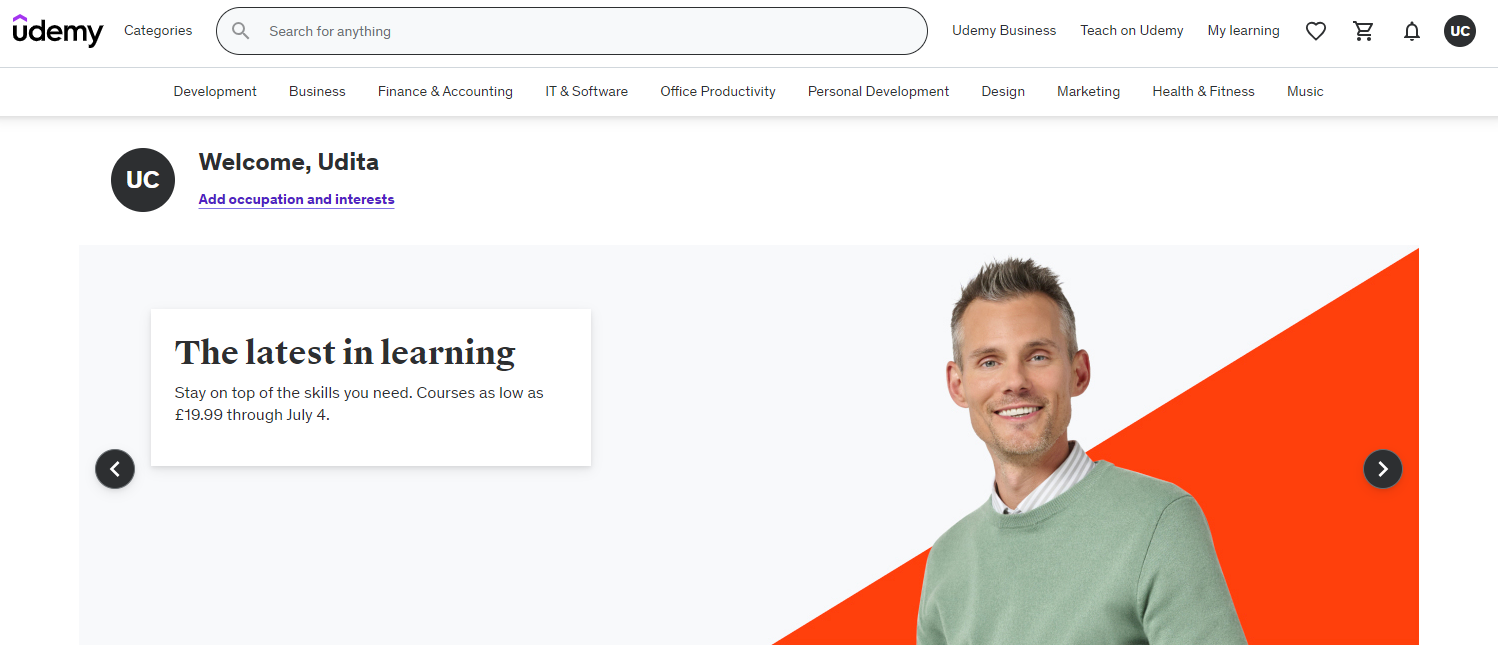 Udemy landing page
