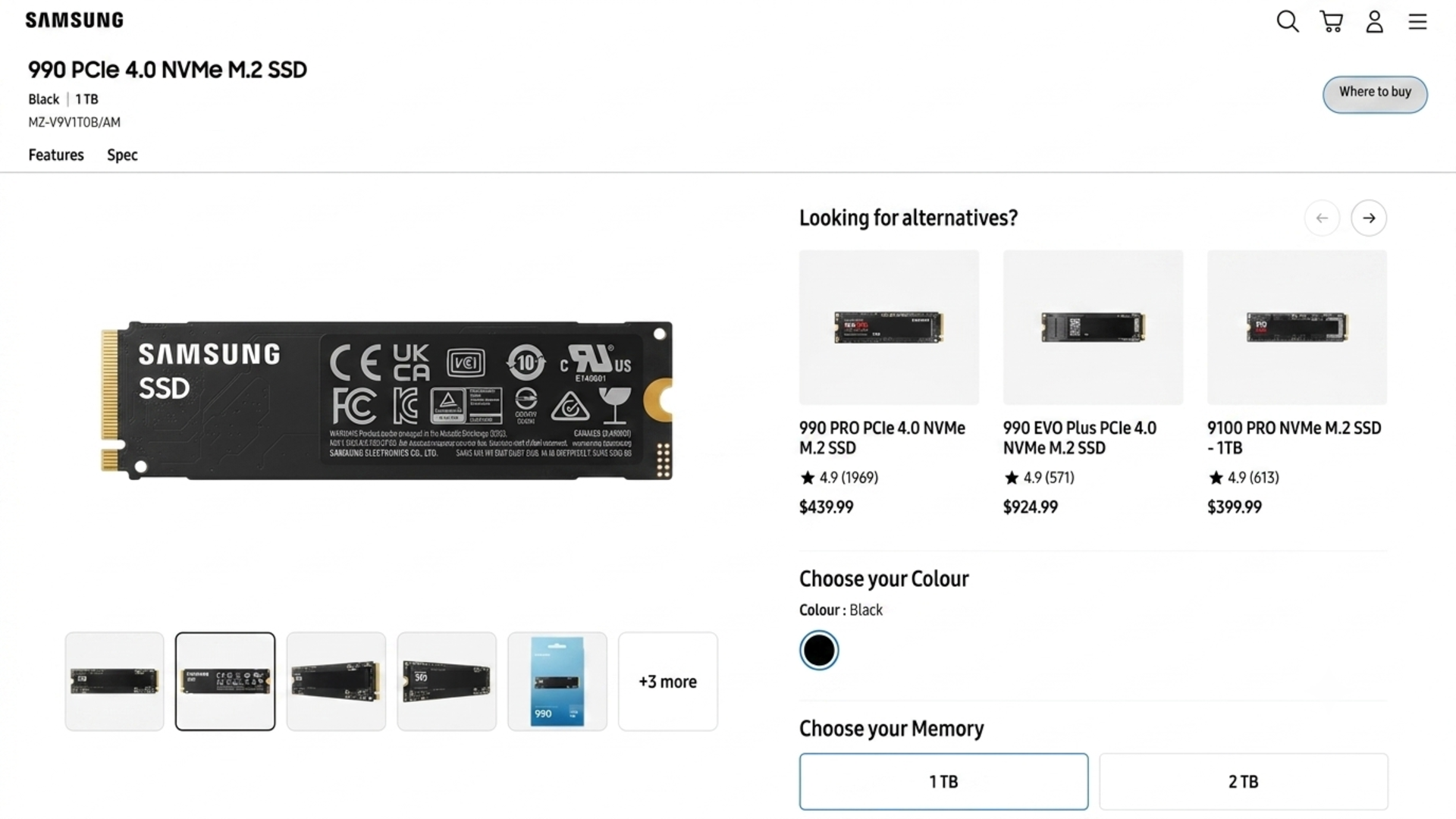 Samsung DRAM-free PCIe 4.0 SSD sales page
