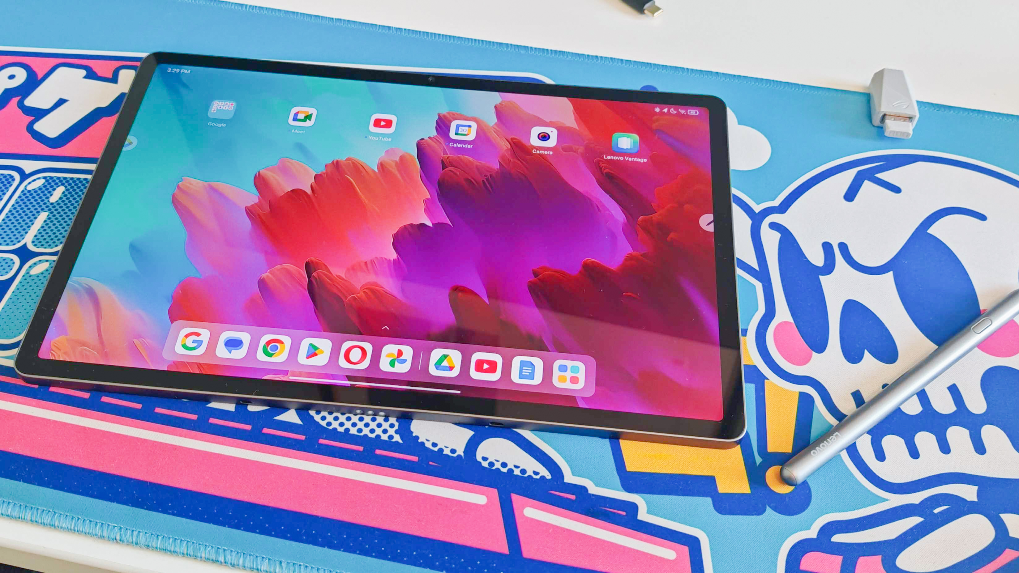 Lenovo Idea Tab Pro tablet with stylus showing front screen and back with cameras