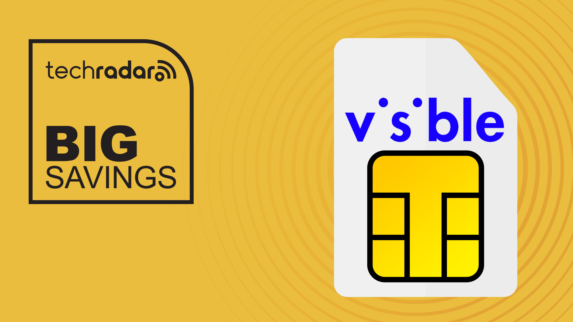 Visible Wireless branded sim card on yellow background with big savings text overlay