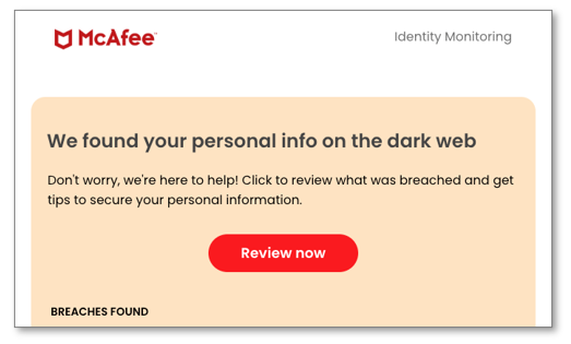 McAfee dark web monitoring