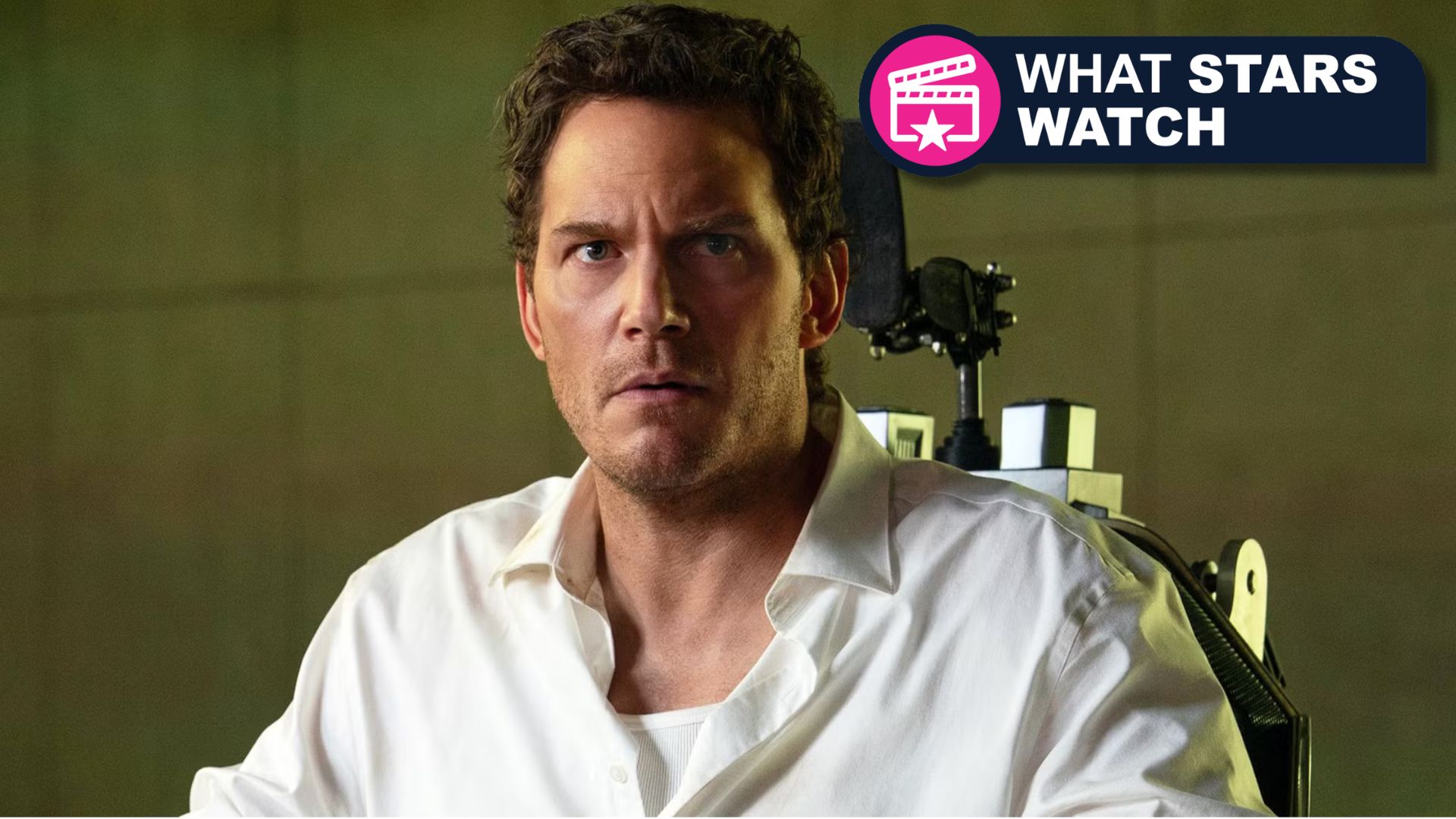 Chris Pratt strapped to a metal chair
