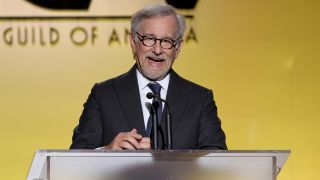 Steven Spielberg gives a speech at the 33rd Annual Producers Guild Awards showat