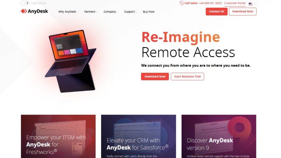 Website screenshot of AnyDesk (November, 2025)