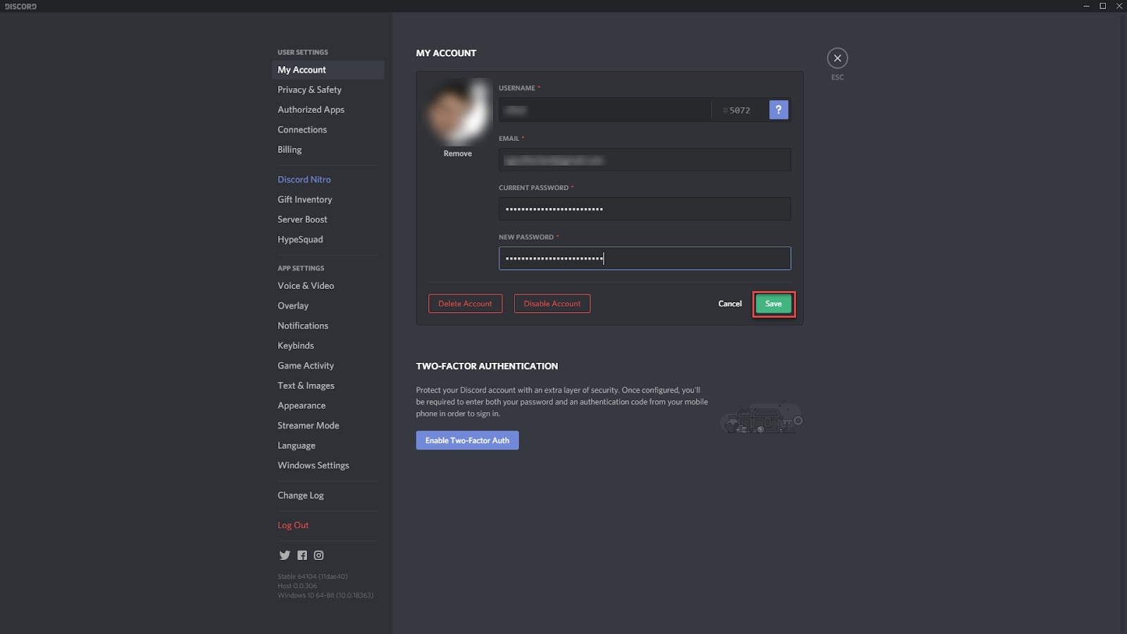 Discord password