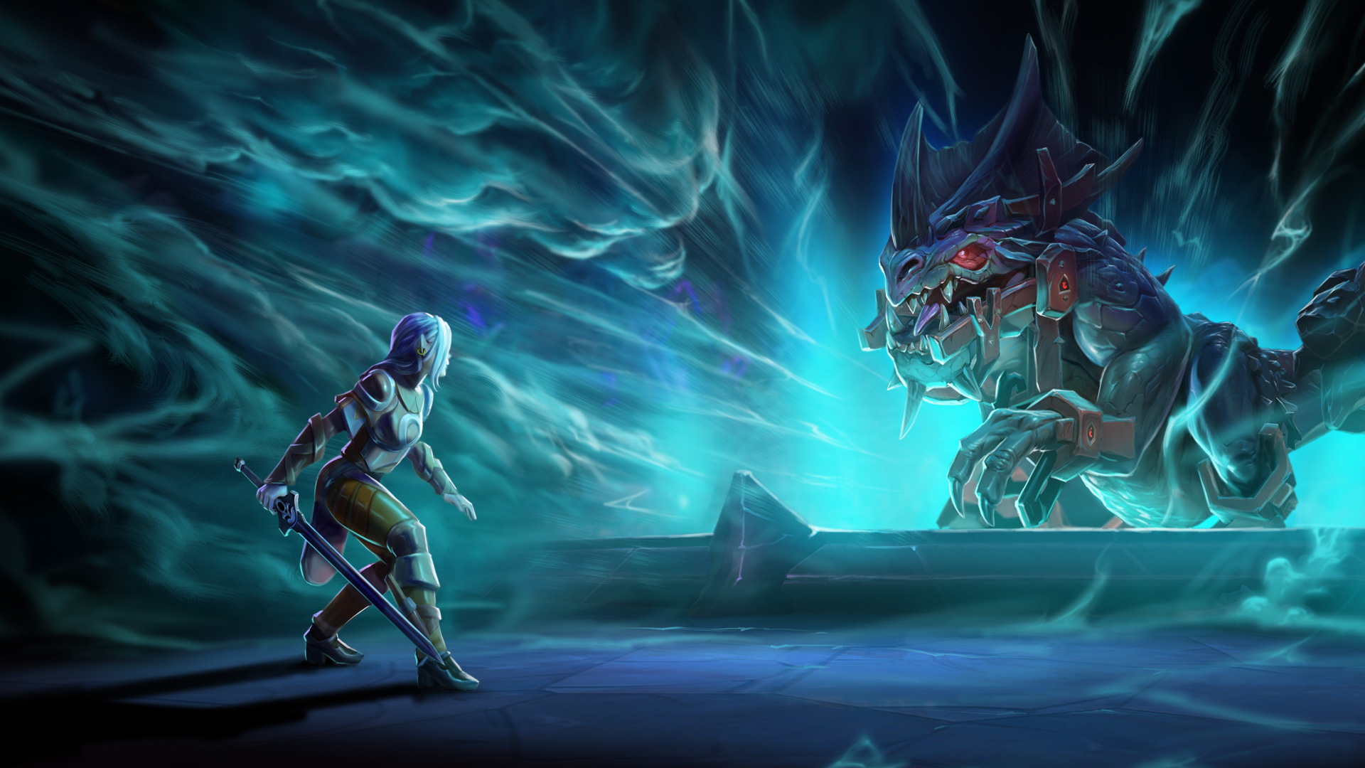 best online games &amp;ndash; a young woman with a sword advancing on a red-eyed dragon