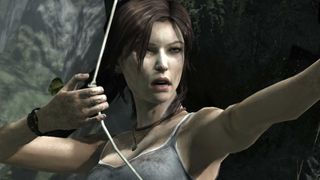 Lara Croft aims her bow in the mobile version of Tomb Raider.