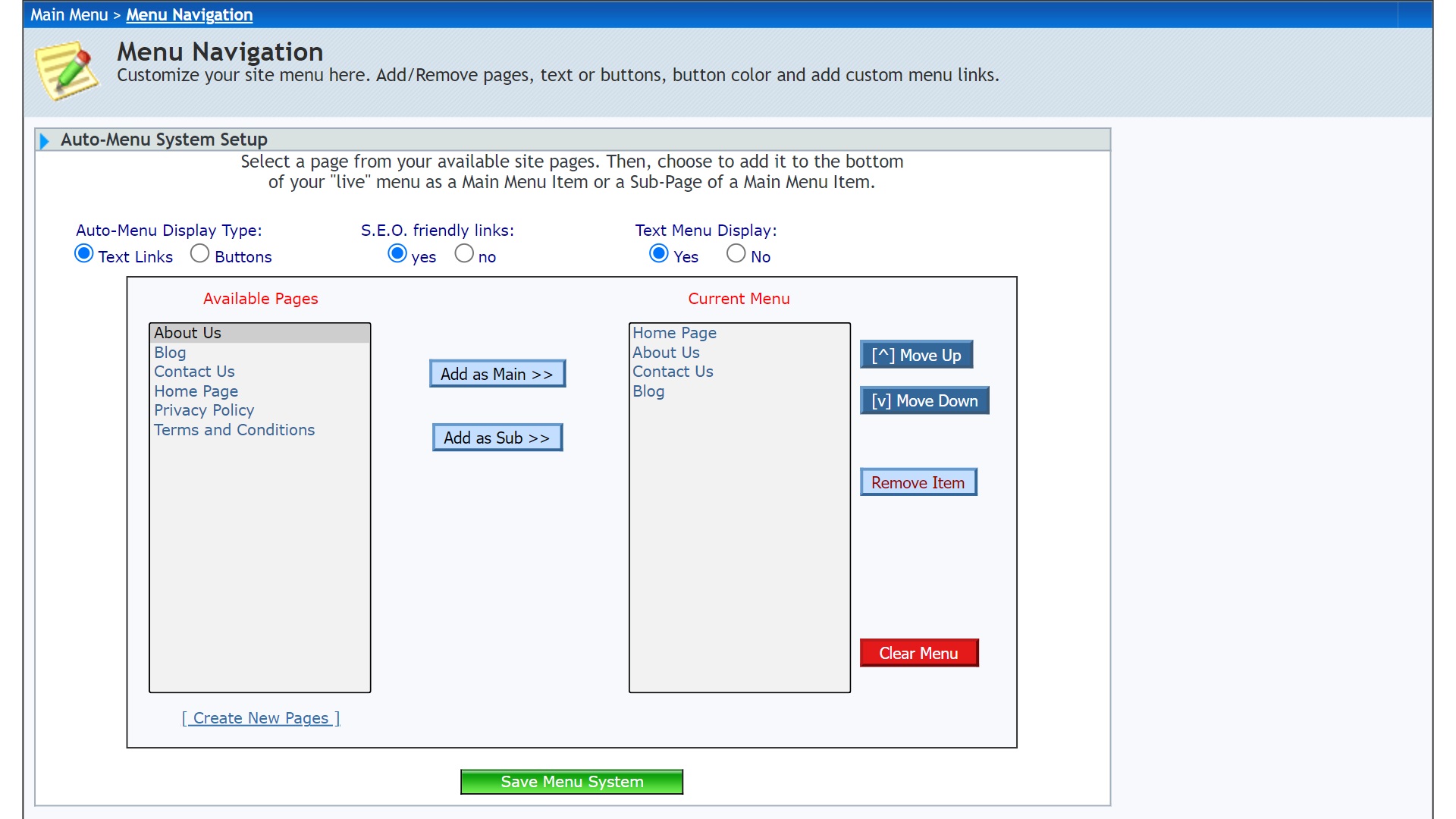 Soholaunch menu configuration window