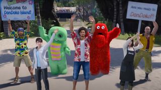 Ichiban and friends welcome travellers to sunny Dondoko island