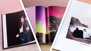 A three-part image, featuring the Mixbook, Cewe and Printique photo books from left to right.